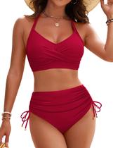 Conjunto de biquíni Blooming Jelly, cintura alta, cruzada, vermelho, GG, feminino