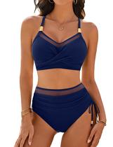 Conjunto de biquíni Blooming Jelly High Waisted Tummy Control azul marinho