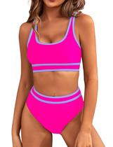 Conjunto de Biquíni BMJL Cintura Alta com Blocos de Cor Rosa Conjunto de Biquíni BMJL Cintura Alta com Blocos de Cor Rosa