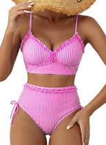 Conjunto de Biquíni com Babados Acolchoado Feminino Herseas Rosa Conjunto de Biquíni com Babados Acolchoado Feminino Herseas Rosa