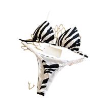 Conjunto De Biquíni Com Estampa De Zebra De Cintura Alta Sexy Tanga Roupa De Banho Brasileira Para