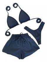Conjunto de Biquíni com Short 3 Peças para Moda Praia e Verão Conjunto de Biquíni com Short 3 Peças para Moda Praia e Verão