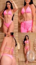 Conjunto de Biquíni com Short 3 Peças para Moda Praia e Verão