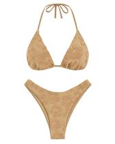 Conjunto de biquíni com textura floral de cintura alta para mulheres