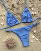 Conjunto De Biquíni Cortininha Feminino Na Cor Azul De Amarração Marquina Regulável TAM M