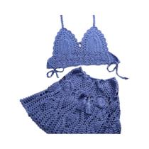 Conjunto de Biquíni Crochê Feminino - Duas Peças com Saída de Praia Conjunto de Biquíni Crochê Feminino - Duas Peças com Saída de Praia