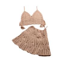 Conjunto de Biquíni Crochê Feminino - Duas Peças com Saída de Praia