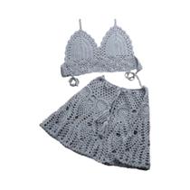 Conjunto de Biquíni Crochê Feminino - Duas Peças com Saída de Praia