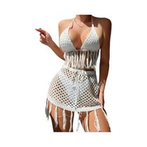 Conjunto De Biquíni Crochê Sexy Para Mulheres Adolescentes Com Franjas, Roupa De Praia Para Férias Conjunto De Biquíni Crochê Sexy Para Mulheres Adolescentes Com Franjas, Roupa De Praia Para Férias