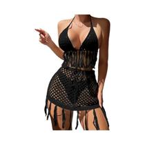 Conjunto De Biquíni Crochê Sexy Para Mulheres Jovens Com Franjas, Roupa De Praia Para Férias De Conjunto De Biquíni Crochê Sexy Para Mulheres Jovens Com Franjas, Roupa De Praia Para Férias De