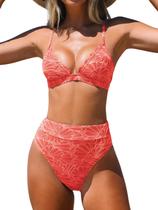 Conjunto de biquíni CUPSHE de cintura alta com decote em V recortado para mulheres Conjunto de biquíni CUPSHE de cintura alta com decote em V recortado para mulheres