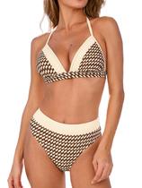 Conjunto de biquíni CUPSHE feminino com decote em V, bloco de cores, tamanho L Conjunto de biquíni CUPSHE feminino com decote em V, bloco de cores, tamanho L