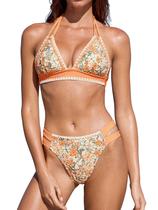 Conjunto de biquíni CUPSHE halter com decote em V e recortes, XS