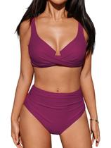 Conjunto de biquíni CUPSHE High Waisted Swimsuit Underwire M Purple Red