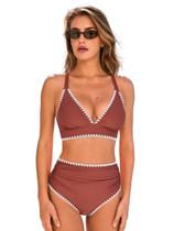 Conjunto de biquíni CUPSHE, maiô feminino de cintura alta, vermelho ferrugem, tamanho L Conjunto de biquíni CUPSHE, maiô feminino de cintura alta, vermelho ferrugem, tamanho L