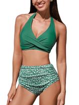 Conjunto de biquíni CUPSHE, roupa de banho feminina com decote em V e cintura alta Conjunto de biquíni CUPSHE, roupa de banho feminina com decote em V e cintura alta