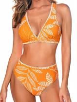 Conjunto de biquíni CUPSHE, roupa de banho feminina de cintura alta e decote em V, tamanho M