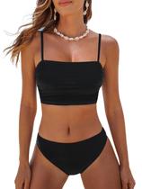 Conjunto de biquíni CUPSHE top sem alça com decote quadrado preto Conjunto de biquíni CUPSHE top sem alça com decote quadrado preto