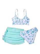 Conjunto de biquíni de banho COZYEASE com estampa floral para meninas verde 12Y Conjunto de biquíni de banho COZYEASE com estampa floral para meninas verde 12Y