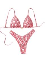Conjunto de biquíni feminino BEAUDRM, tanga triangular, floral, vermelha, XS-XL