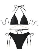 Conjunto de biquíni feminino BEAUDRM Triangle Y2K Boho Black Tamanho S