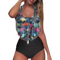 Conjunto de biquíni feminino casual sexy com babados com impressão Swimwear Beachwear Conjunto de biquíni feminino casual sexy com babados com impressão Swimwear Beachwear