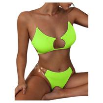 Conjunto de biquíni feminino com alças transparentes com nervuras push-up trajes de banho brasileiros maiô de praia