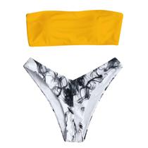 Conjunto de biquíni feminino com estampa floral Fato de banho push-up Roupa de praia Roupa de banho acolchoada