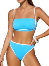 Conjunto de biquíni feminino CUPSHE, cintura alta, gola quadrada, bloco colorido Conjunto de biquíni feminino CUPSHE, cintura alta, gola quadrada, bloco colorido