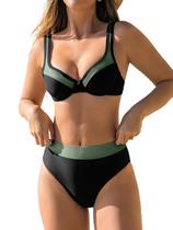 Conjunto de biquíni feminino CUPSHE de cintura alta, bloco colorido Conjunto de biquíni feminino CUPSHE de cintura alta, bloco colorido