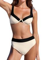 Conjunto de biquíni feminino CUPSHE de cintura alta, bloco colorido Conjunto de biquíni feminino CUPSHE de cintura alta, bloco colorido