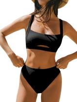 Conjunto de biquíni feminino CUPSHE, gola quadrada, cintura alta, XS, preto Conjunto de biquíni feminino CUPSHE, gola quadrada, cintura alta, XS, preto