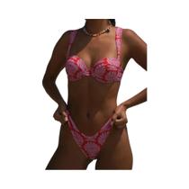 Conjunto De Biquíni Feminino De Cintura Baixa Com Efeito Push up Estampado Em Duas Peças Roupa De