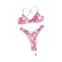 Conjunto De Biquíni Feminino De Cintura Baixa Com Efeito Push up Estampado Em Duas Peças Roupa De