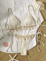 Conjunto De Biquíni Feminino De Tecido Texturizado De Cor Sólida Peachtan Triângulo Cup Webbing