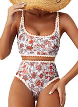 Conjunto de biquíni feminino Herseas com estampa floral de cintura alta laranja Conjunto de biquíni feminino Herseas com estampa floral de cintura alta laranja