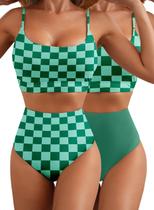 Conjunto de biquíni feminino Herseas, de cintura alta, verde, G-Small Conjunto de biquíni feminino Herseas, de cintura alta, verde, G-Small