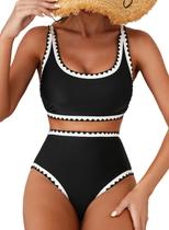 Conjunto de biquíni feminino Herseas preto de cintura alta acolchoado GG Conjunto de biquíni feminino Herseas preto de cintura alta acolchoado GG