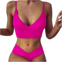Conjunto de biquíni feminino moda maiô de duas peças preenchido Soild Swimwear Beachwear