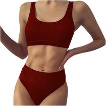 Conjunto de biquíni feminino moda maiô de duas peças preenchido Soild Swimwear Beachwear