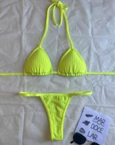 Conjunto de Biquini Feminino Na Cor Amarelo Cortininha Calcinha Fio Dental texturas Sem Bojo TAM G