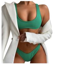 Conjunto de biquíni feminino plus size roupa de banho push-up acolchoado sutiã sólido maiô roupa de praia