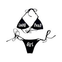 Conjunto De Biquíni Feminino Preto Estilo Coreano Y2K Com Cordão, Duas Peças, Roupa Íntima Diária Conjunto De Biquíni Feminino Preto Estilo Coreano Y2K Com Cordão, Duas Peças, Roupa Íntima Diária