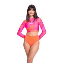 Conjunto de Biquíni Feminino Proteção UV com Lycra em Manga Longa e Biquíni Reversível Hot Pants FreeSurf Bloom