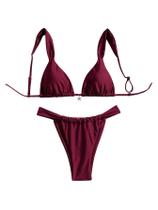 Conjunto de biquíni feminino RoseSeek com estampa floral tropical bordô Conjunto de biquíni feminino RoseSeek com estampa floral tropical bordô
