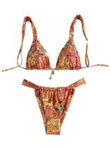 Conjunto de biquíni feminino RoseSeek com estampa floral tropical laranja