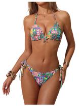 Conjunto de biquíni feminino RoseSeek, leopardo, floral, frente única, GG Conjunto de biquíni feminino RoseSeek, leopardo, floral, frente única, GG
