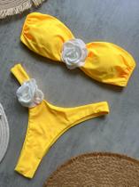 Conjunto De Biquíni Feminino Sexy Com Renda E Flores, Estilo Bandeau E Tanga Brasileira Conjunto De Biquíni Feminino Sexy Com Renda E Flores, Estilo Bandeau E Tanga Brasileira