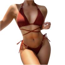 Conjunto de biquíni feminino sexy sólido bandagem push-up pad swimwear maiô roupa de praia