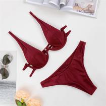 Conjunto de biquíni feminino sexy sólido push up high cut lace up halter biquíni de duas peças